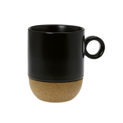 Cryspo Trio Κούπα Πορσελάνης Μαύρη 'Cork Mug' 280ml με Βάση από Φελλό 1001525